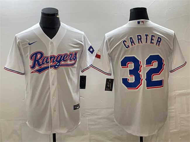 Men%27s Texas Rangers #32 Evan Carter White With Patch Cool Base Stitched Baseball Jersey->texas rangers->MLB Jersey